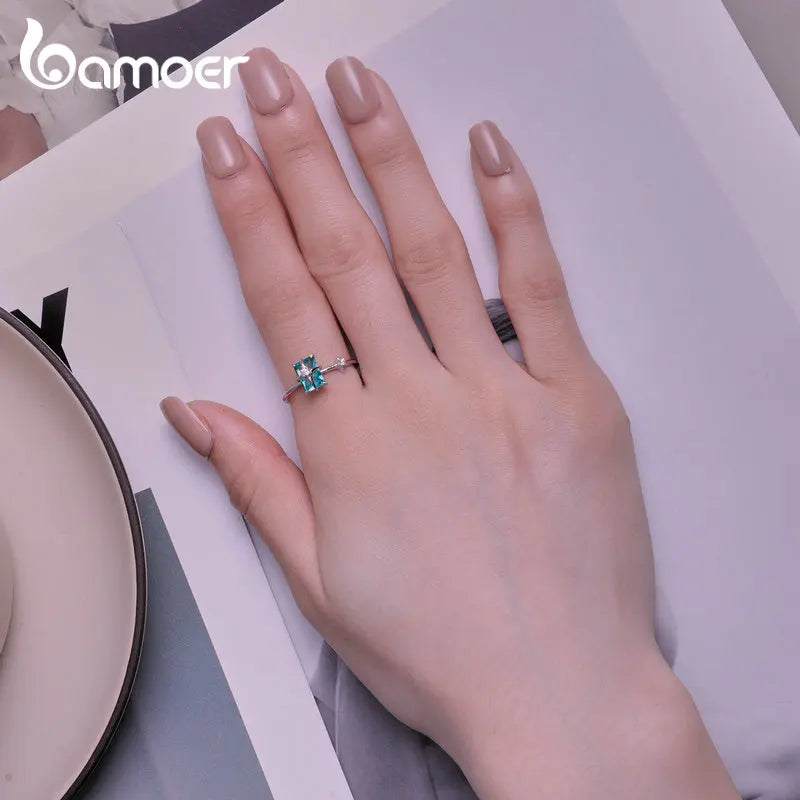 Anillo Doble Dedo Cristal Verde Plata 925 Ajustable para Mujer