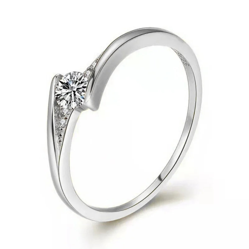 Anillo Elegante Zircon Blanco Dorado para Mujer