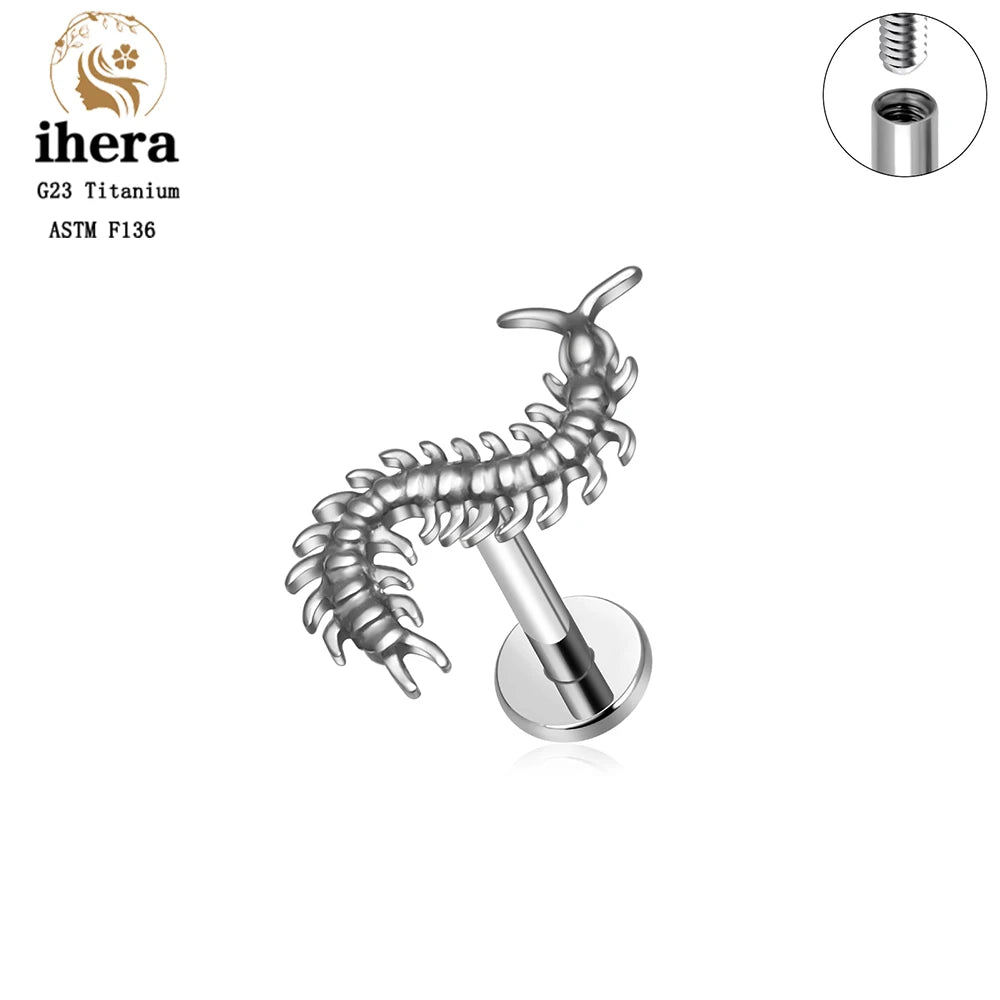 Piercing de Titanio 16G Gótico Ciempiés y Murciélago - Flat Back para Cartílago