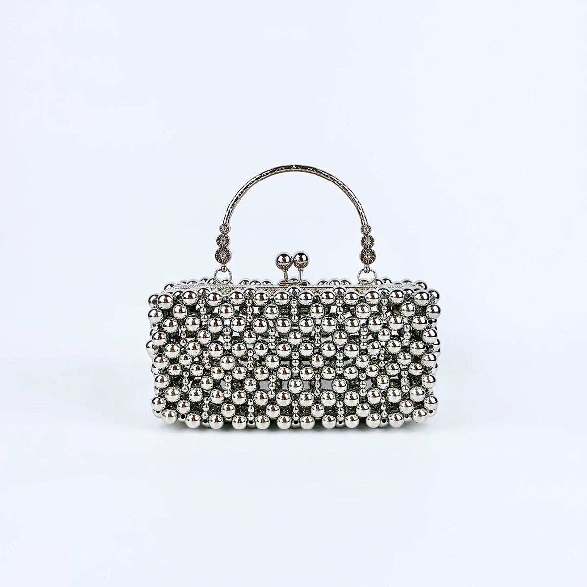 Bolso Pequeño Plateado con Cuentas para Fiesta