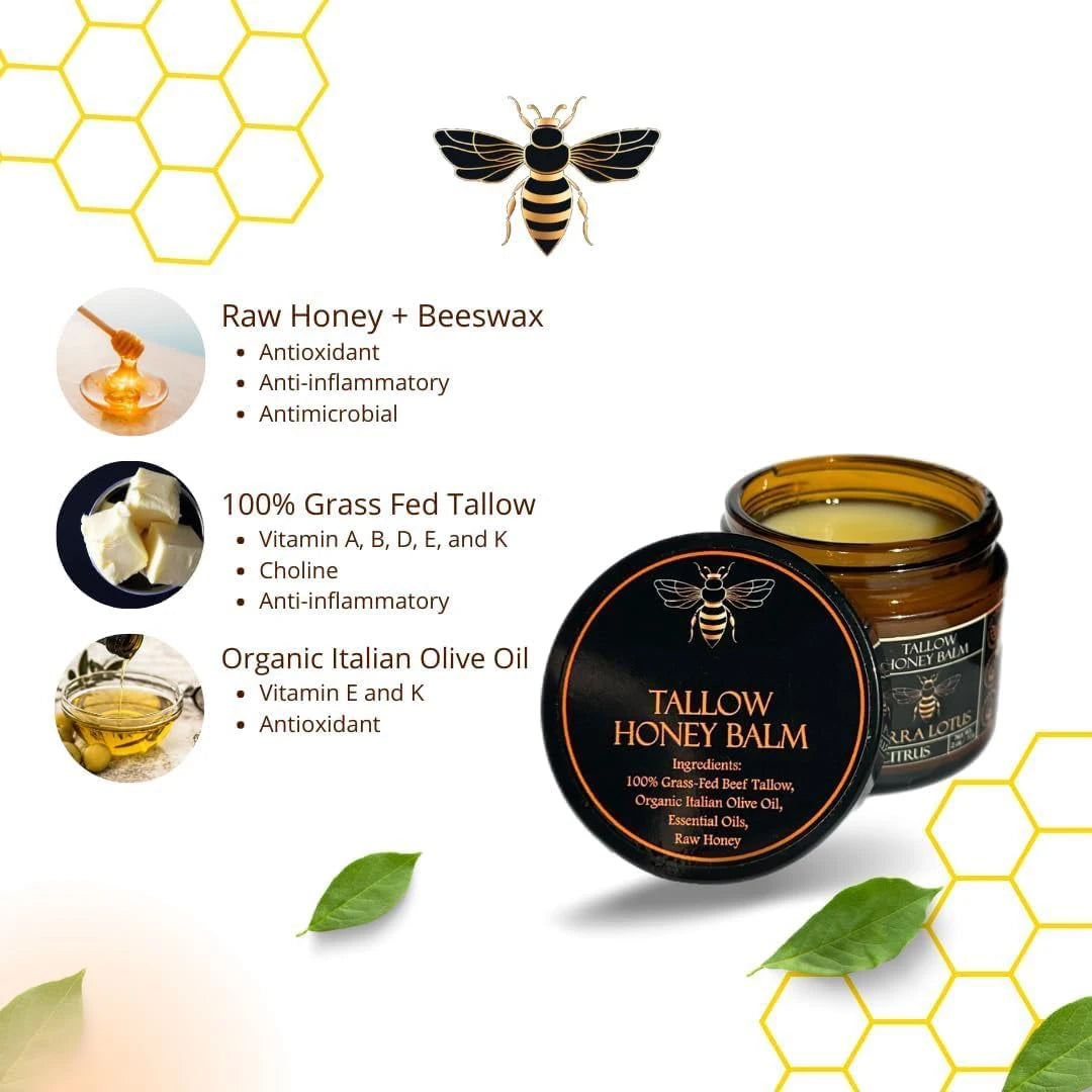 Tallow & Manuka Honey Cream 60g - Rich Nourishing Hydration, Repairs & Soothes Dry Skin, Protective Moisturizer