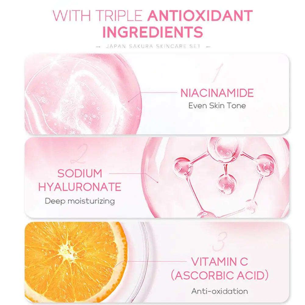 Set Sakura Cuidado Facial 5/6 Piezas – Crema, Sérum, Tónico, Limpiador y Contorno de Ojos