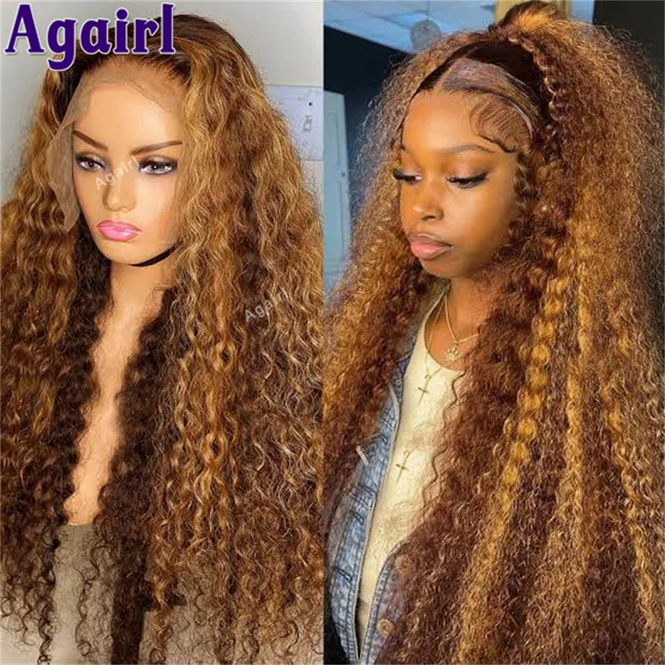 Peluca Curly Honey Blonde 13x6 | Cabello Humano Ombre 200% Densidad Glueless