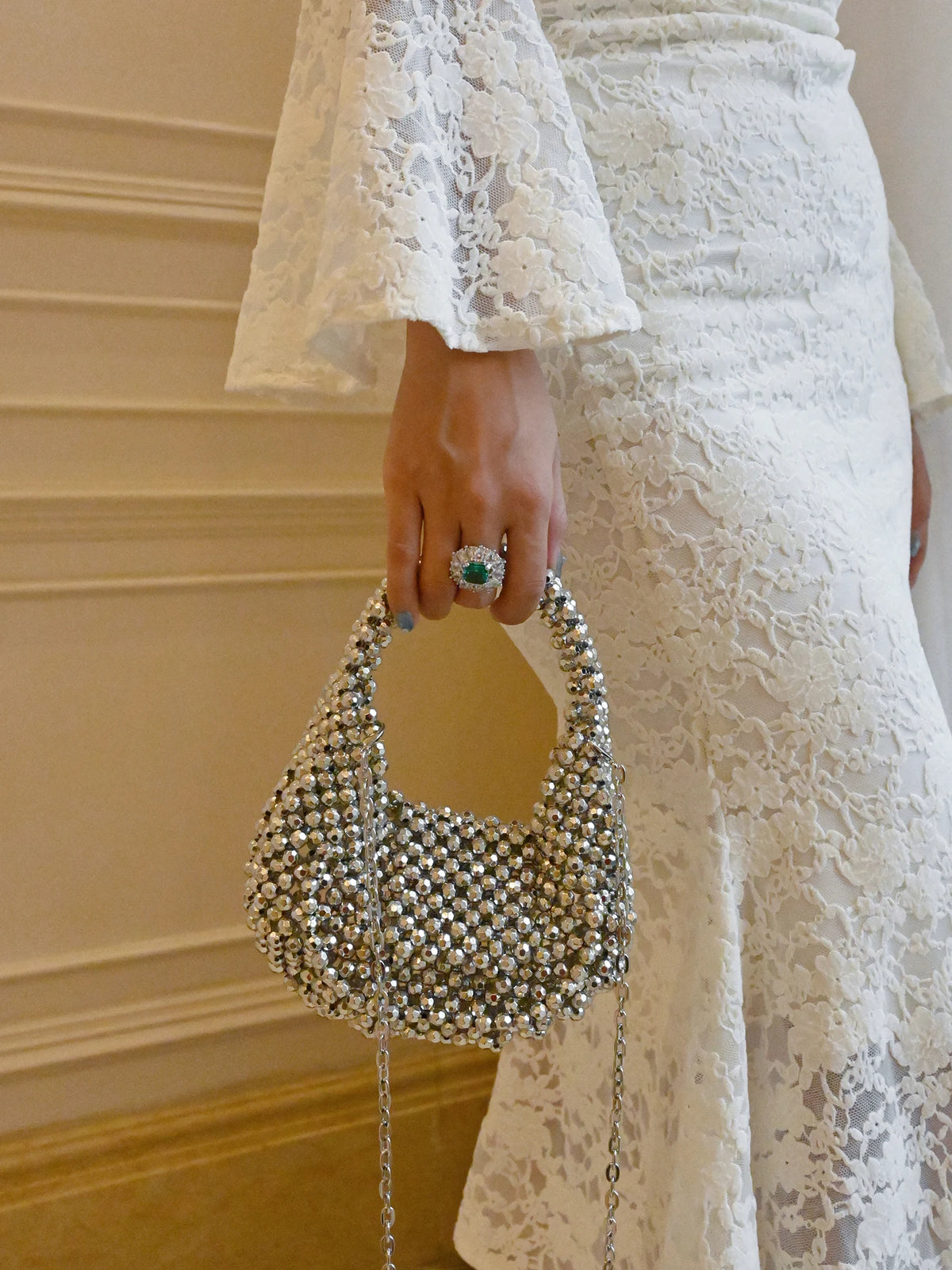 Bolso de Fiesta con Cuentas de Perlas y Cadena