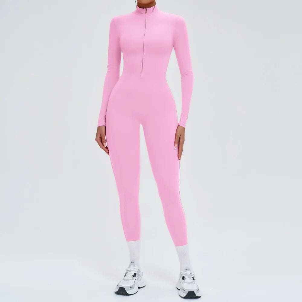 Yoga Rompers Long Sleeved Women's Sportswear Gym Zipper Jumpsuits Workout Running Training Fitness One-piece Bodysuit Tracksuits