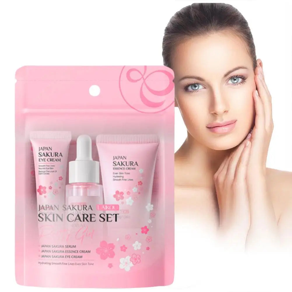 LAIKOU Set Skincare Sakura – Limpiador, Toner, Crema Facial y Protector Solar | Kit Viaje
