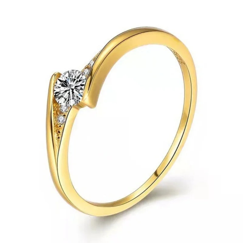 Anillo Elegante Zircon Blanco Dorado para Mujer