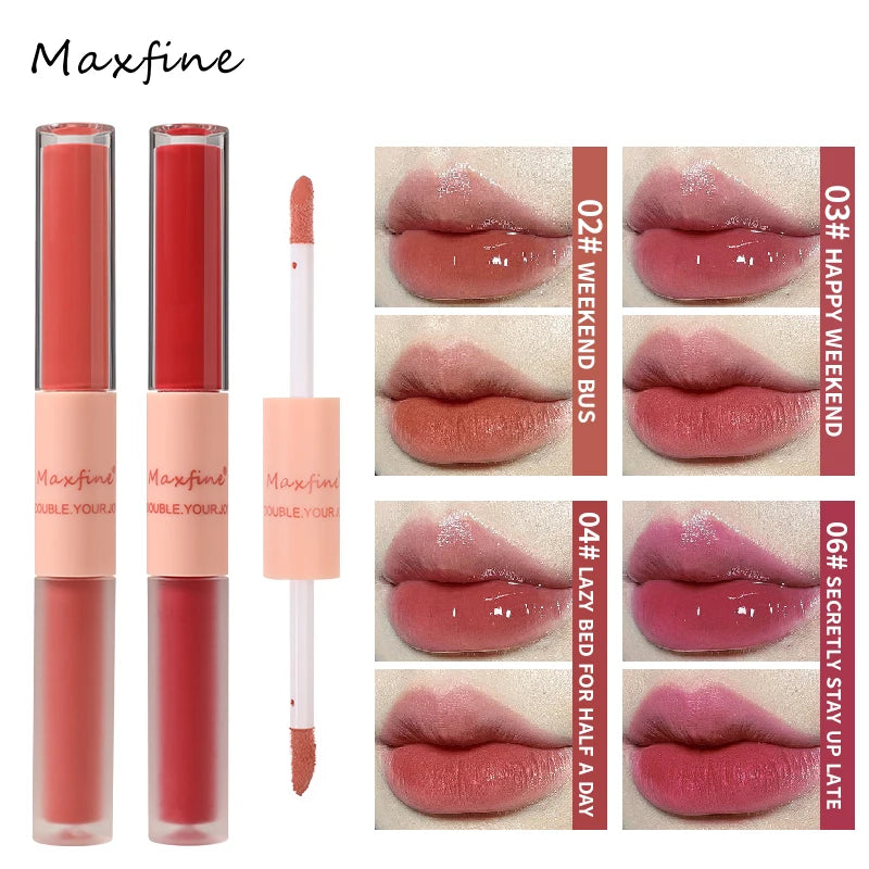 Labial Doble Punta Espejo y Mate Velvet – Brillo Labial 2 en 1 Larga Duración