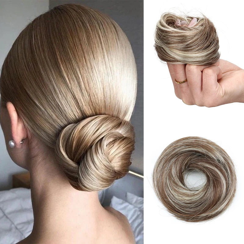 Moño de Cabello Sintético Liso y Corto – Chignon Resistente al Calor, Fácil de Usar | Accesorios para Mujer