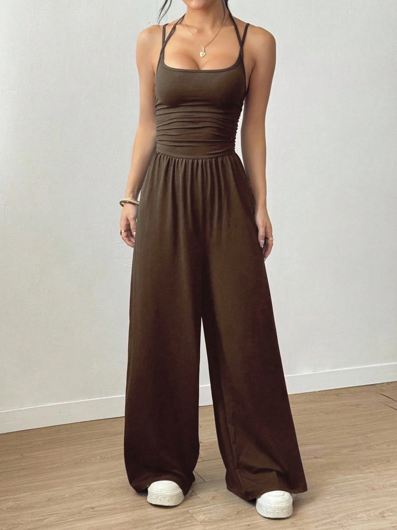 Jumpsuit Casual de Pierna Ancha con Tirantes | Moda Verano