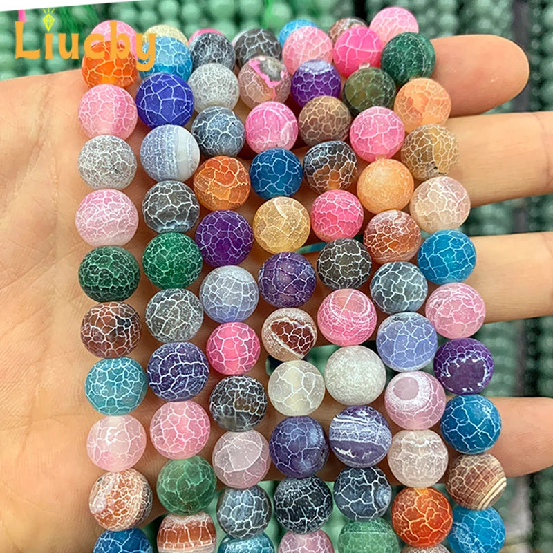 Cuentas de Ágata Agrietada Multicolor Hechas a Mano - Redondas para Bisutería DIY