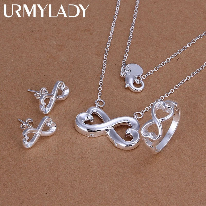 Set Joyería Plata 925 San Valentín Mujer - Anillo Collar Aretes Diseño Creativo Regalo Fiesta Boda