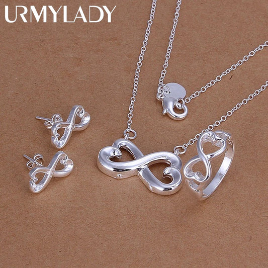 Set Joyería Plata 925 San Valentín Mujer - Anillo Collar Aretes Diseño Creativo Regalo Fiesta Boda