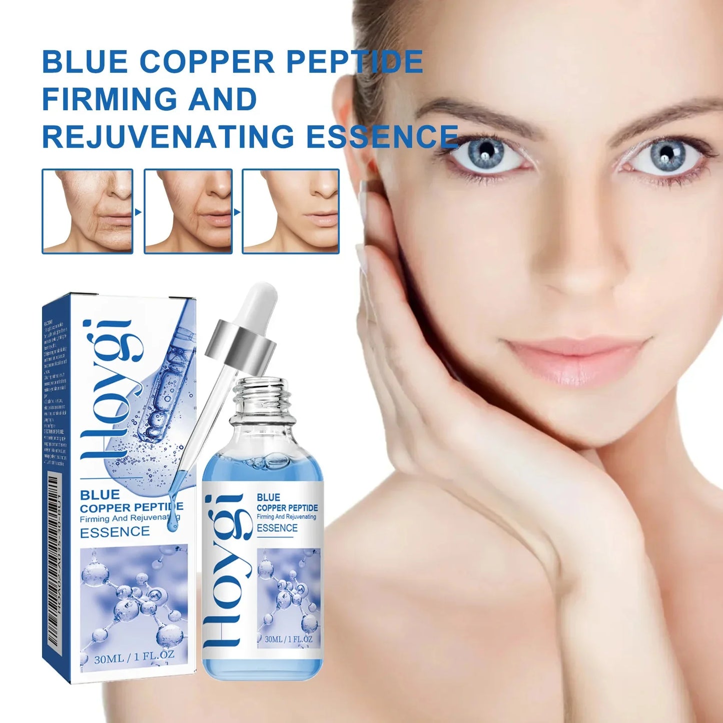 Hoygi Blue Copper Peptide Serum Anti Wrinkles Aging Rejuvenating Facial Lifting Moisturizing Brighten Skin Tone Skin Cosmetics