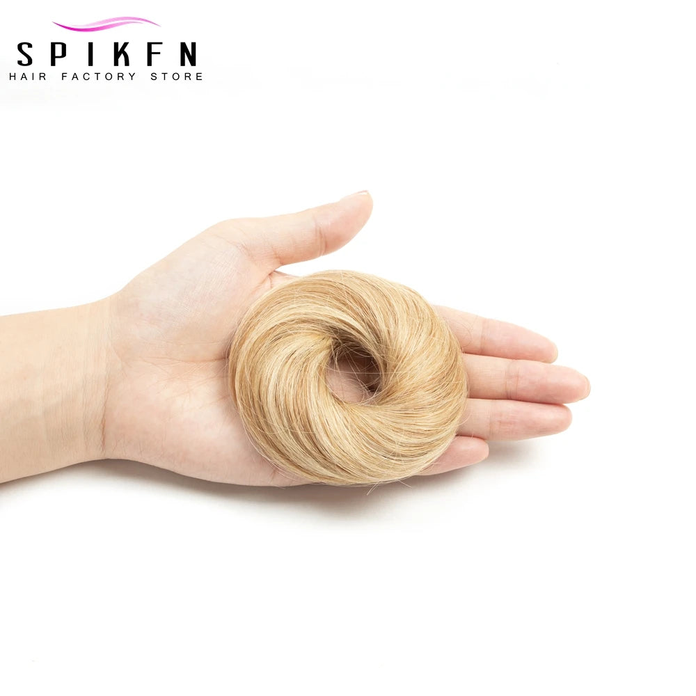 Moño Despeinado de Cabello Humano Remy – Scrunchie Liso con Banda Elástica | Extensión Cola de Caballo para Mujer
