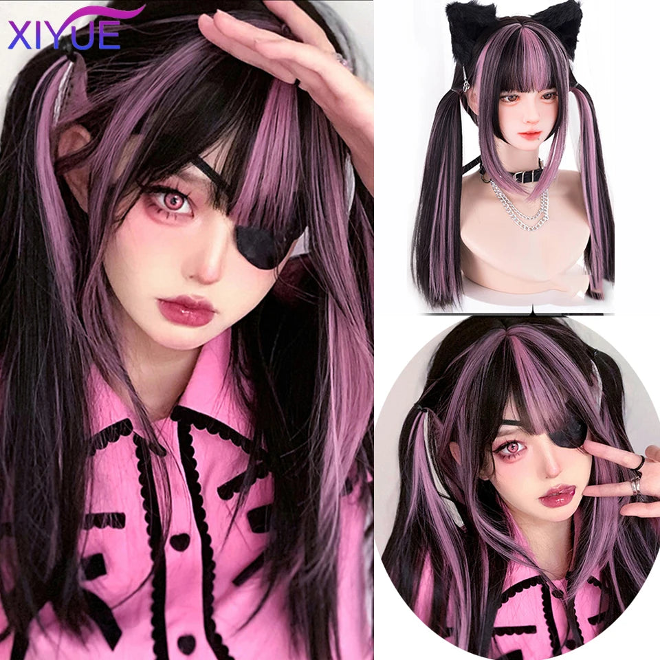 Peluca Sintética Corta con Dobles Coletas Rizadas y Flequillo – Estilo Lolita Cosplay