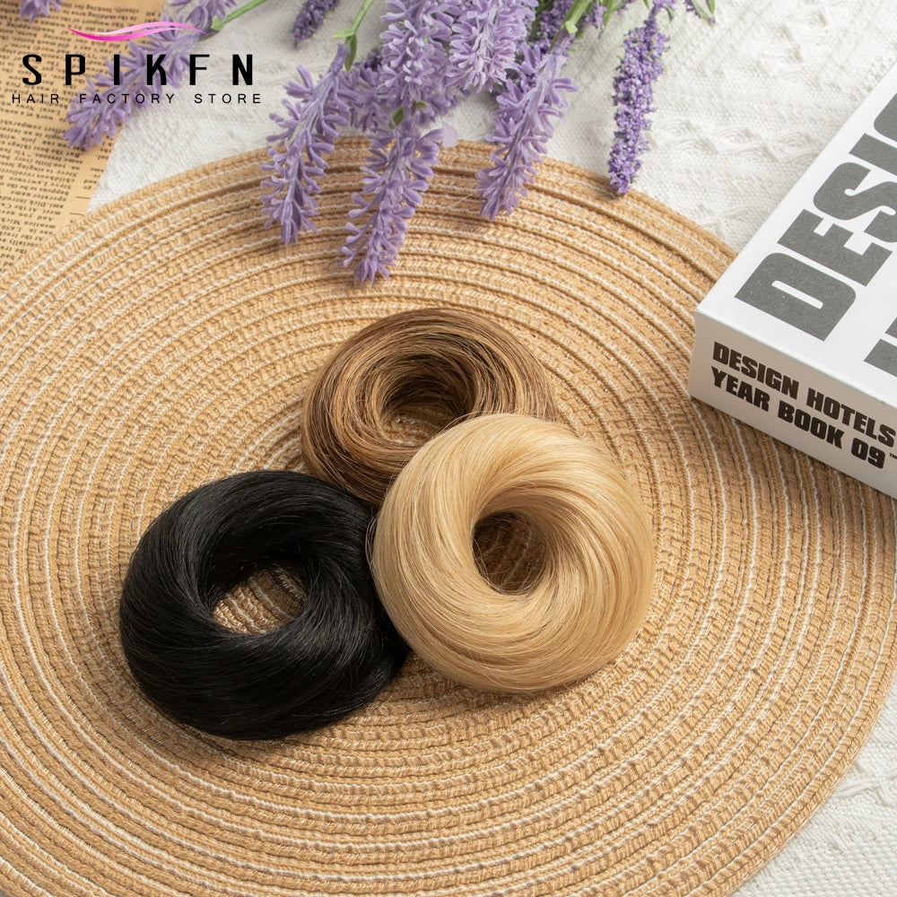 Moño Despeinado de Cabello Humano Remy – Scrunchie Liso con Banda Elástica | Extensión Cola de Caballo para Mujer