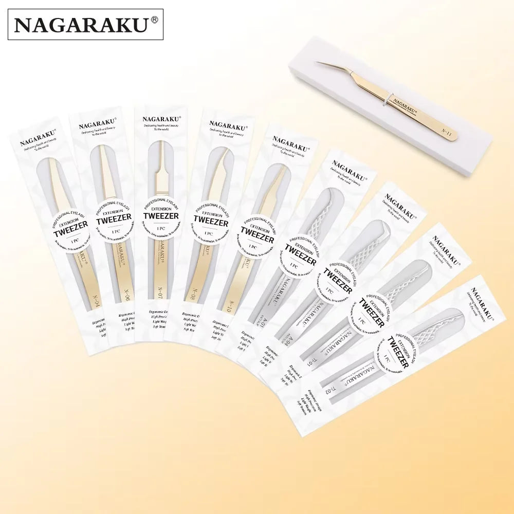 Pinzas Profesionales para Extensiones de Pestañas Acero Inoxidable - NAGARAKU Precisión 3D Maquillaje
