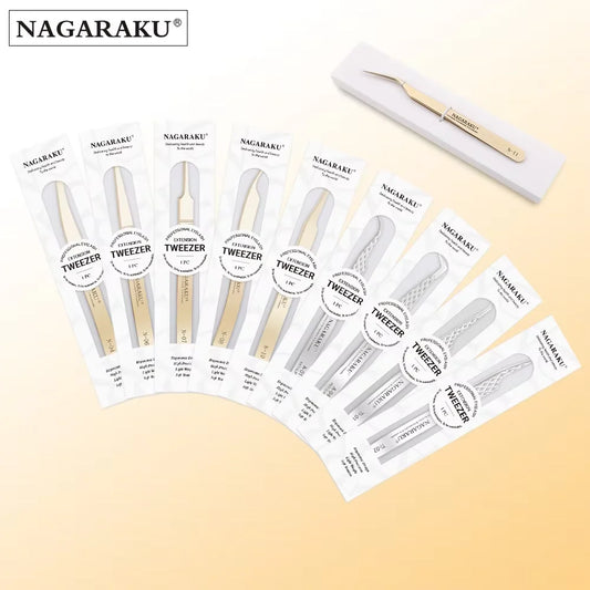 Pinzas Profesionales para Extensiones de Pestañas Acero Inoxidable - NAGARAKU Precisión 3D Maquillaje