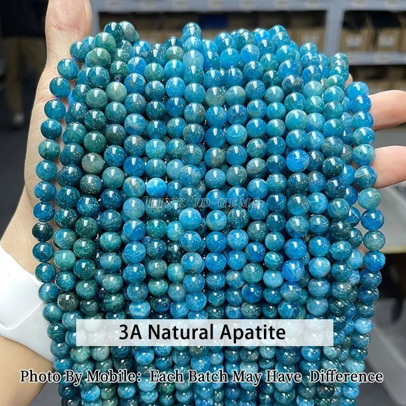 Cuentas Piedra Natural Apatita Azul Redondas para Joyería DIY