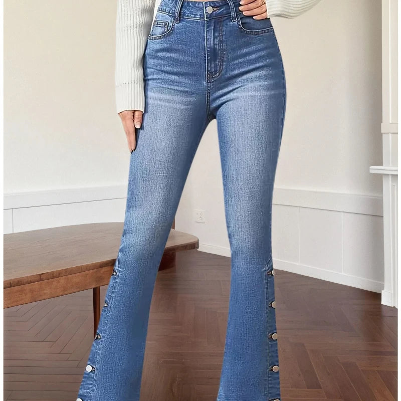 Y2k Jeans For Woman Flared Trousers Vintage Inspired Elegant Look Stretch Fabric Machine Washable Denim Pants Retro Style