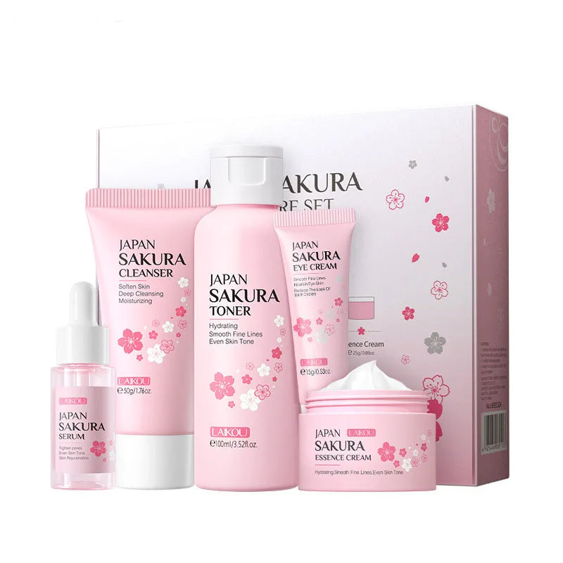 Set Sakura Cuidado Facial 5/6 Piezas – Crema, Sérum, Tónico, Limpiador y Contorno de Ojos