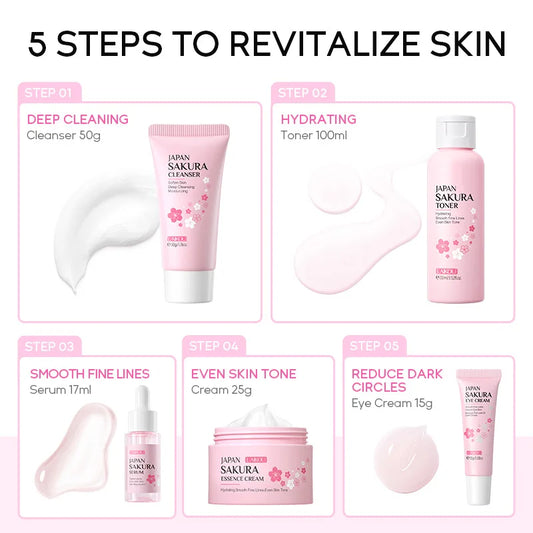 Kit Sakura LAIKOU 5 Piezas - Limpiador, Tóner, Sérum, Contorno y Crema