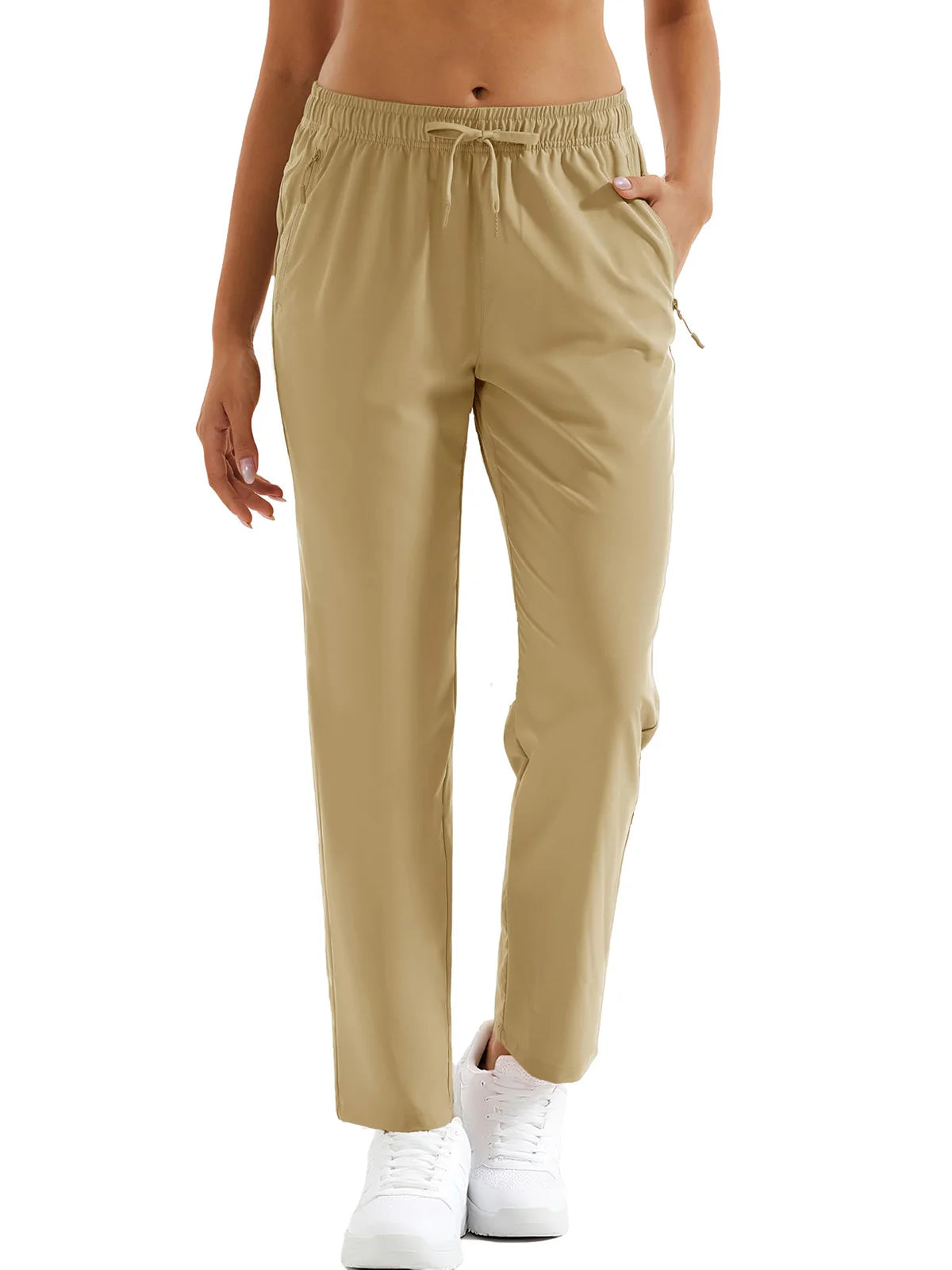 TACVASEN Pantalones de Senderismo para Mujer Secado Rápido Ligeros Resistentes al Agua Pantalones de Viaje con Bolsillos con Cierre Cintura Elástica Pantalones Golf