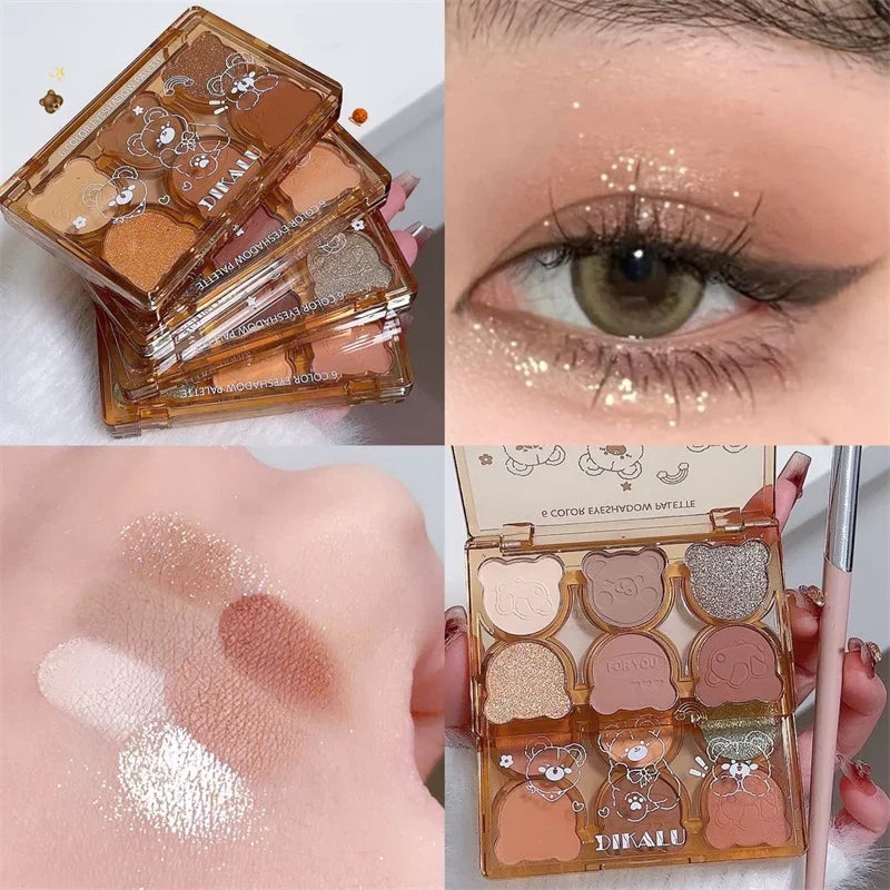 Paleta 6 Colores Sombras Mate Shimmer Ahumado – Tonos Gris Rojo Negro Vino Maquillaje