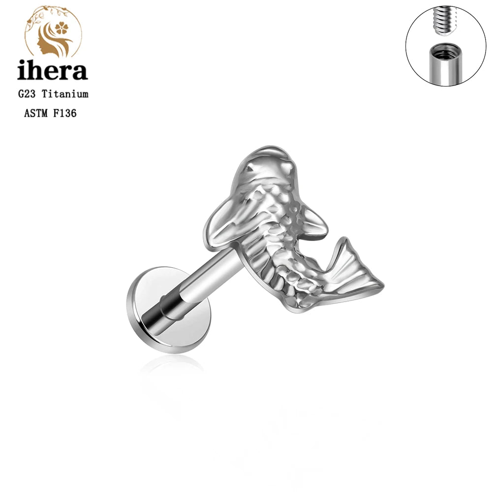 Piercing de Titanio ASTM F136 Caballito de Mar y Corazón - 16G Labret para Cartílago
