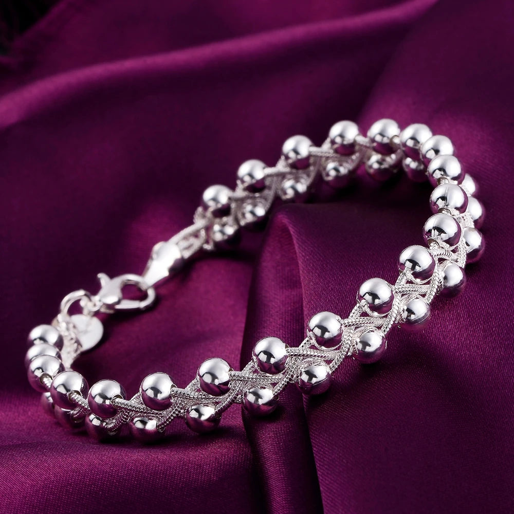 Pulsera Trenzada Cuentas Cadena Plata 925 para Mujer