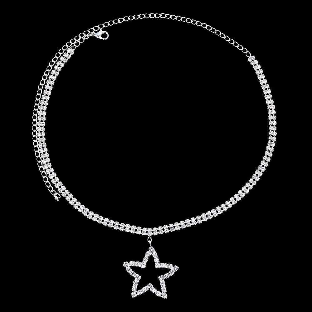 Collar Choker Estrella Brillante Doble Capa Rhinestone para Mujer
