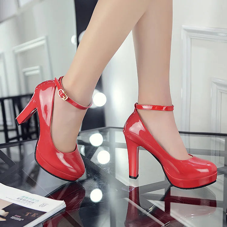Zapatos Tacón Alto Mujer - Pump Clásico Boda Casual Blanco Rojo Talla Grande