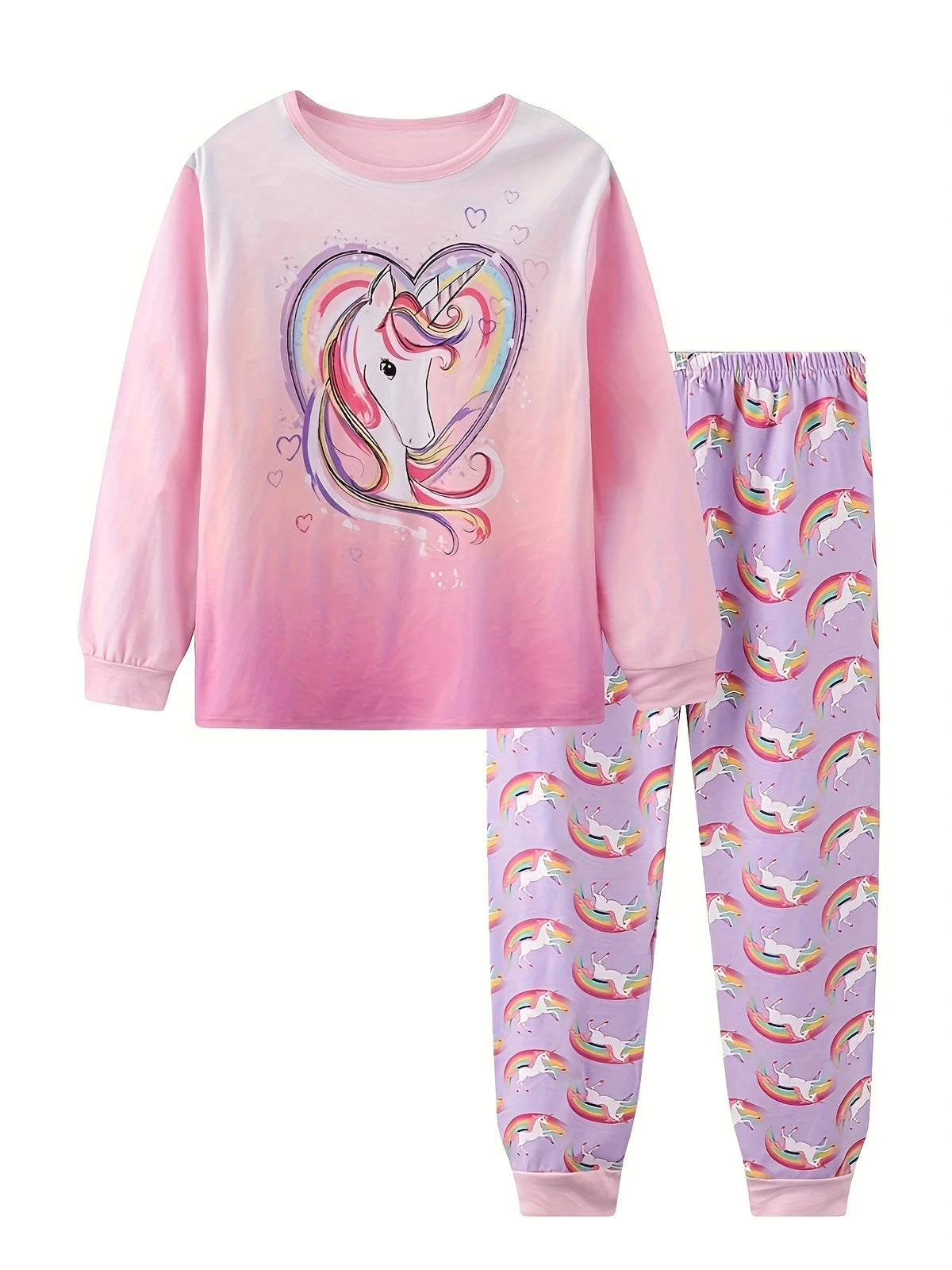Pijama 2 Piezas Niña | Unicornio Cartoon Manga Larga | Algodón | Tallas 90-130