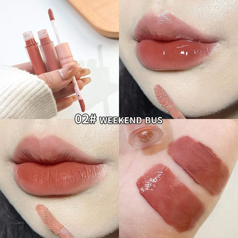 Labial Doble Punta Espejo y Mate Velvet – Brillo Labial 2 en 1 Larga Duración