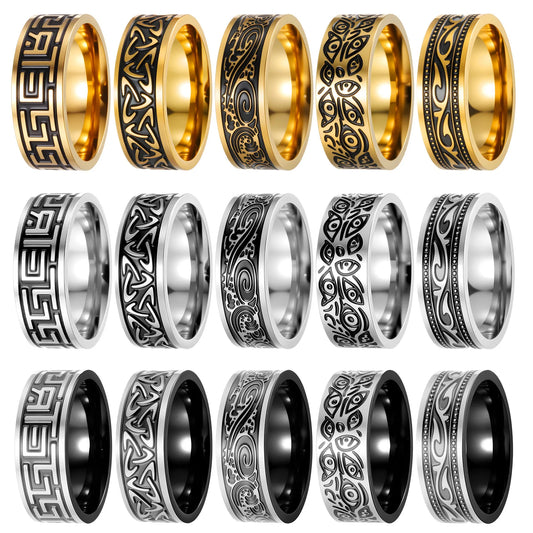 Anillo Vikingo Nórdico con Runas - Acero Inoxidable 304L Amuleto Vintage