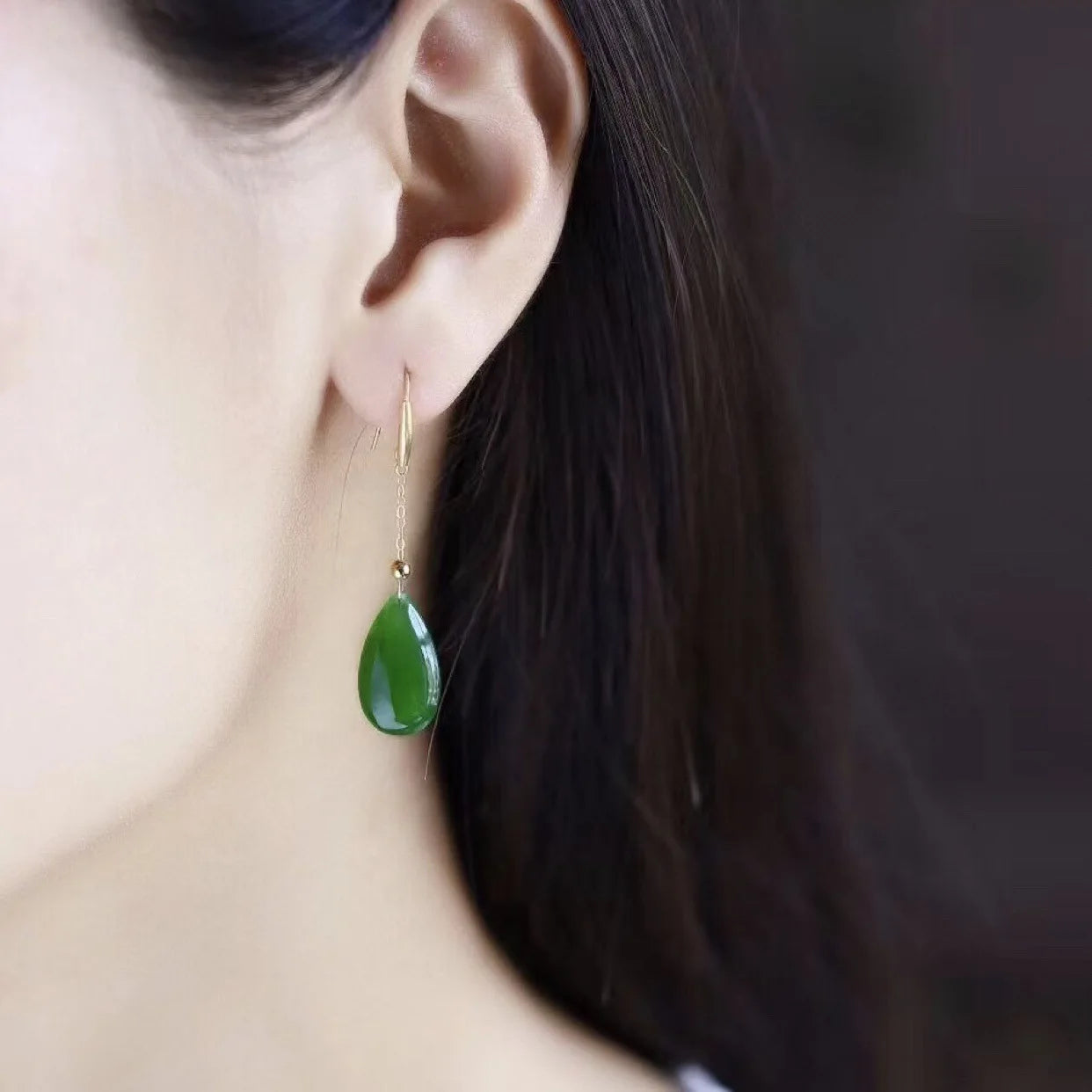 Aretes Gota Jade Natural Vintage Plata 925 para Mujer