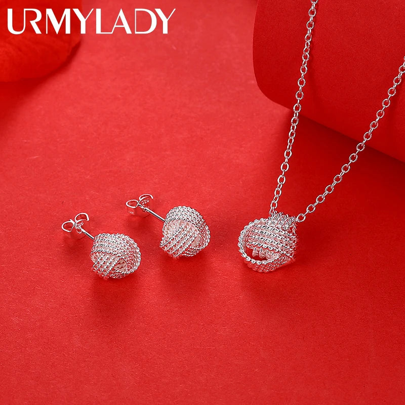 Set Collar y Aretes Bola Plata 925 Moda Fiesta