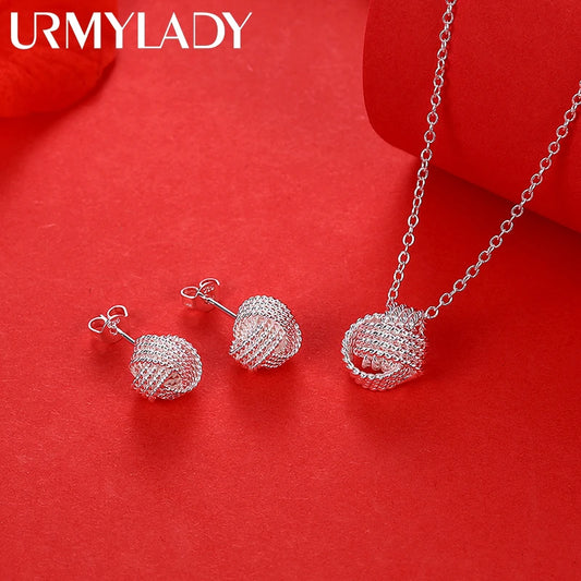 Set Collar y Aretes Bola Plata 925 Moda Fiesta