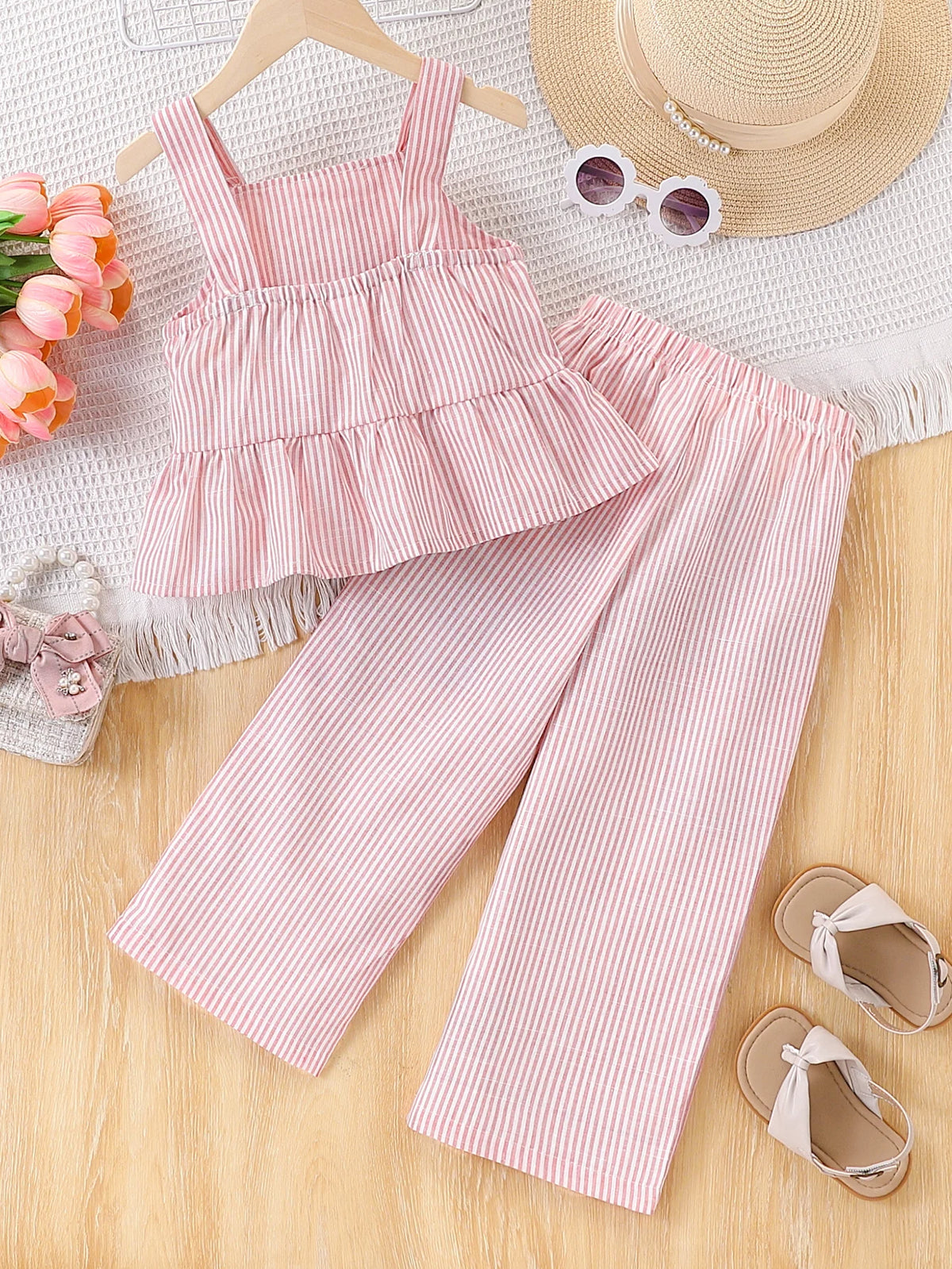 Conjunto de Verano 2 Piezas para Niña | Camisole Rayada + Pantalón Recto