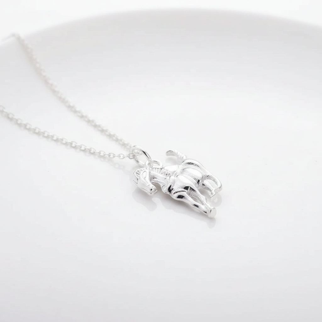 Collar Plata 925 Sterling Silver Mujer Diseño Caballo Elegante - Joyería Lujo Boda Colgante Cadena Moda