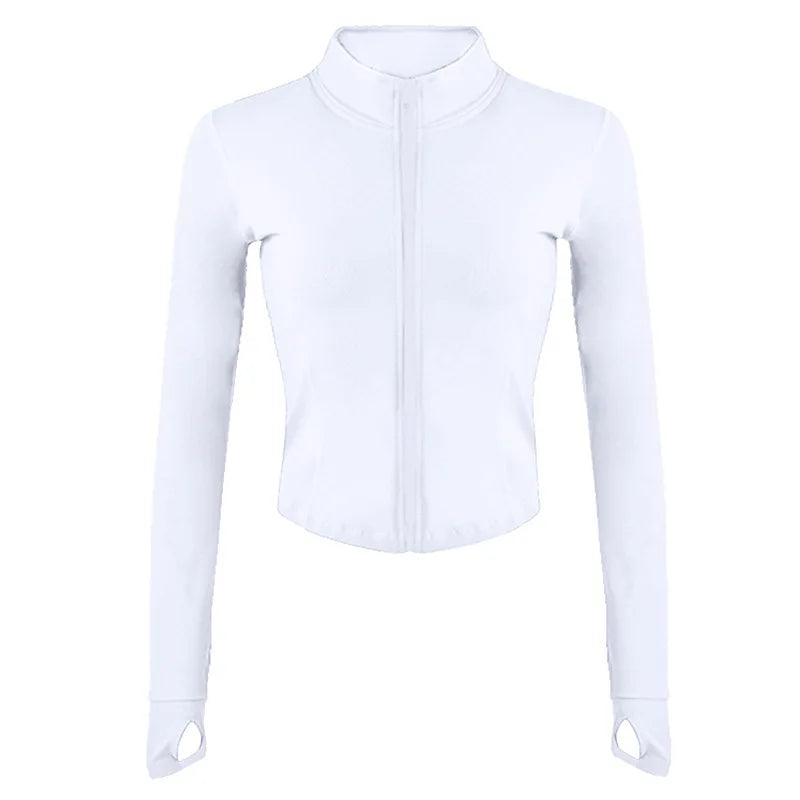 Sports Top Running Gym Clothing Long Sleeve Yoga Zipper Jacket Slim Fit Stylish Spring Autumn Womens Fitness Wear