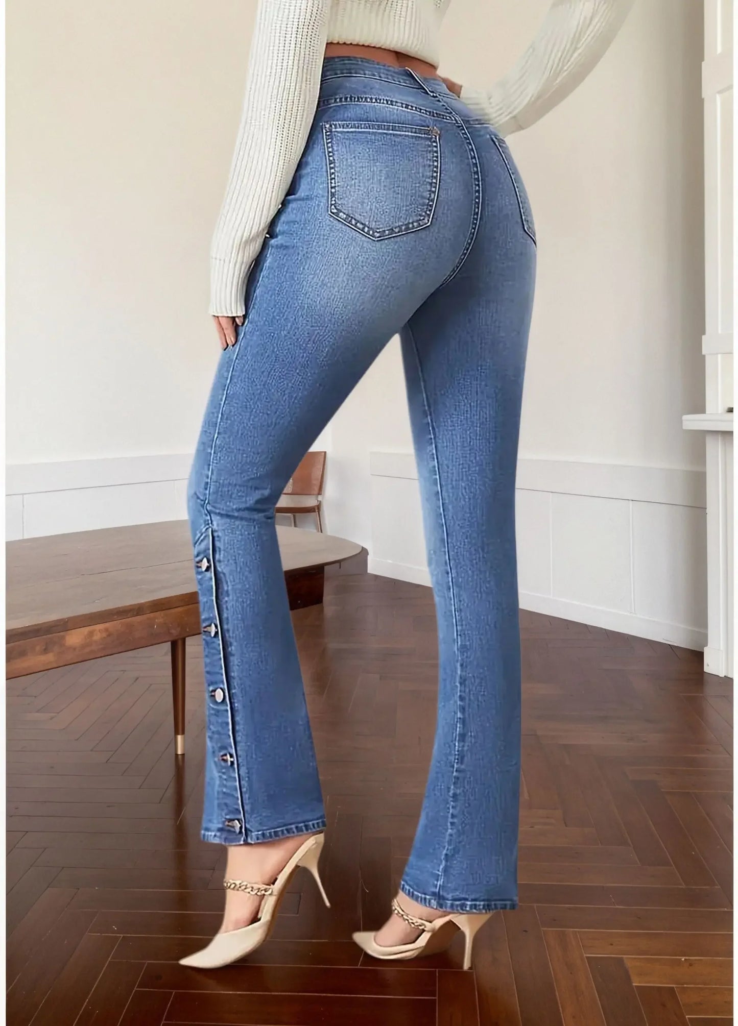 Y2k Jeans For Woman Flared Trousers Vintage Inspired Elegant Look Stretch Fabric Machine Washable Denim Pants Retro Style