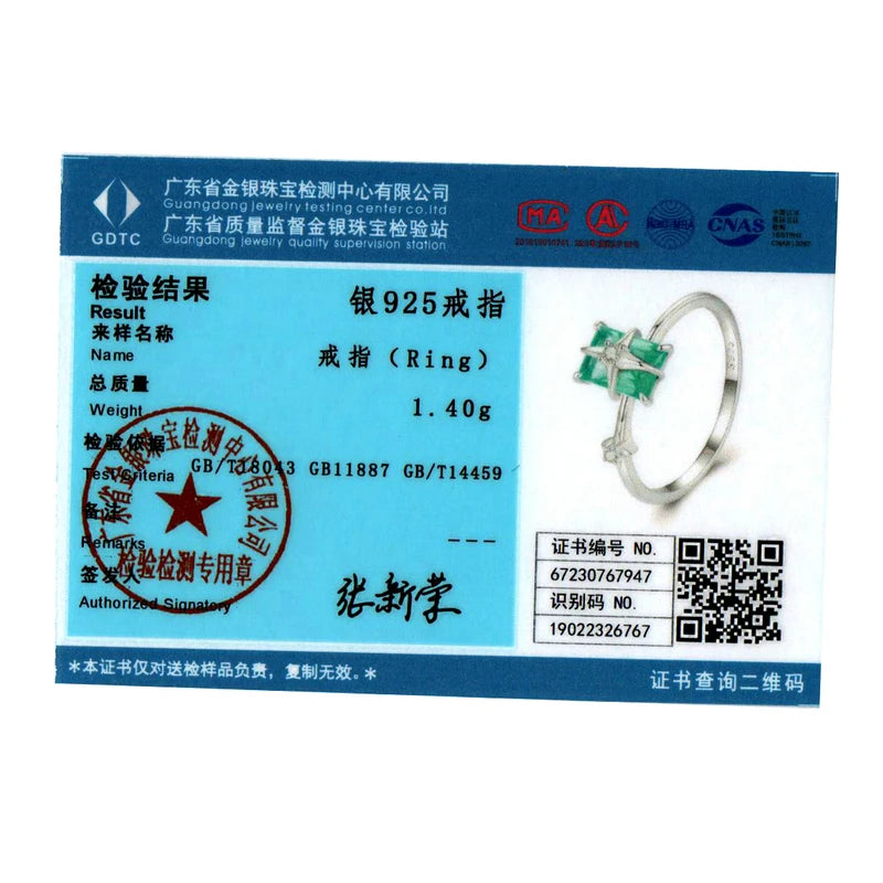 Anillo Doble Dedo Cristal Verde Plata 925 Ajustable para Mujer