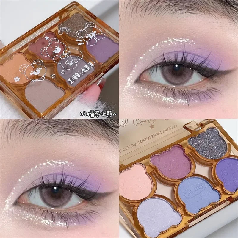 Paleta 6 Colores Sombras Mate Shimmer Ahumado – Tonos Gris Rojo Negro Vino Maquillaje