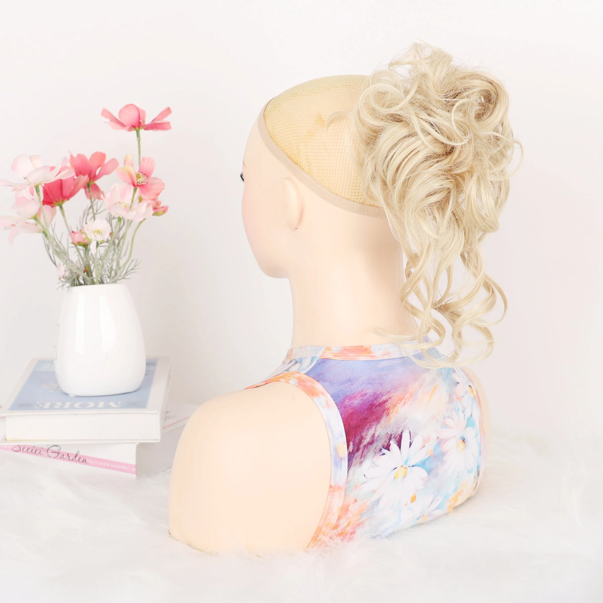 Moño Rizado Despeinado Sintético con Banda Elástica – Chignon Updo Rápido | Accesorio de Cabello para Mujer
