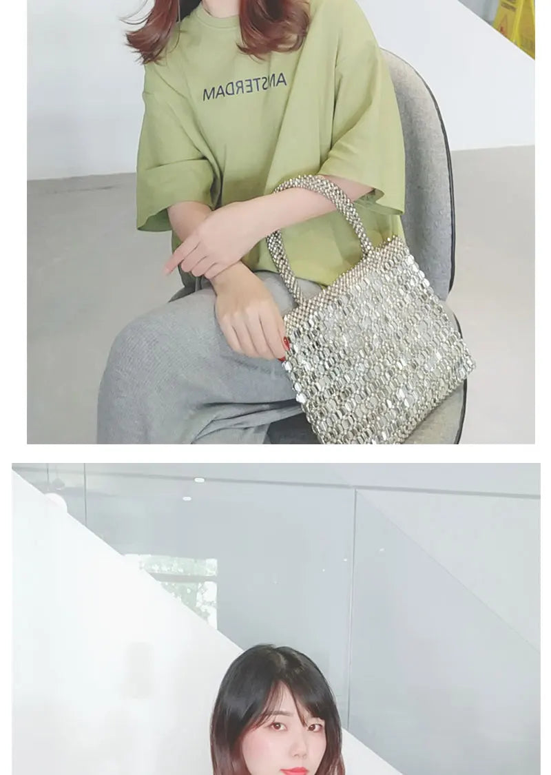 Bolso de Fiesta Tejido con Cuentas para Mujer