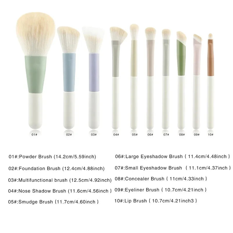 Set 10 Brochas de Maquillaje Profesional Mango Vibrante Colorido - Kit Completo Aplicación Suave