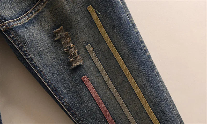 New Women Embroidery Retro Denim Jeans 2024 Spring Autumn High Waist Nine Points Cowboy Trousers Denim Harlan Pants Femme