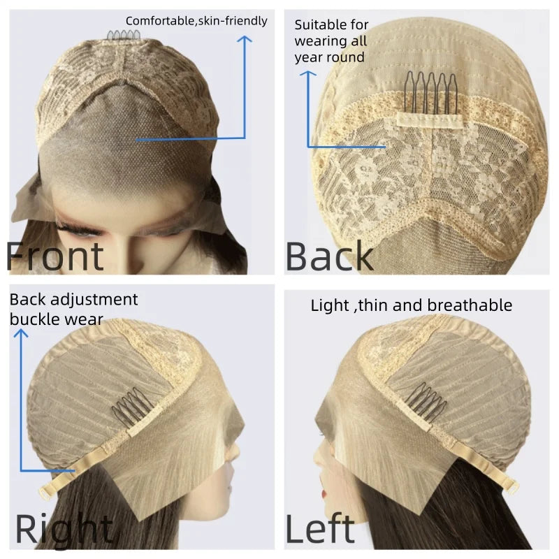 Peluca Frontal de Encaje 13x4 Ondas Profundas Rubia Platino – Sintética Sin Pegamento para Mujer